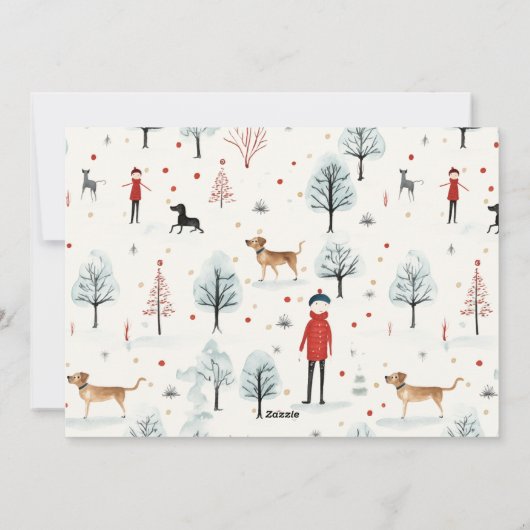 かわいい水彩犬の毛皮と明るいクリスマス シーズンカード (裏面)