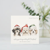 かわいい水彩犬の毛皮と明るいクリスマス シーズンカード (スタンド正面)