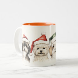 かわいい水彩犬の毛皮と明るいクリスマス ツートーンマグカップ