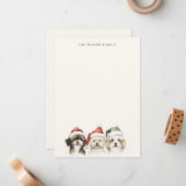 かわいい水彩犬の毛皮と明るいクリスマス ノートカード (正面/裏面インサイチュ)