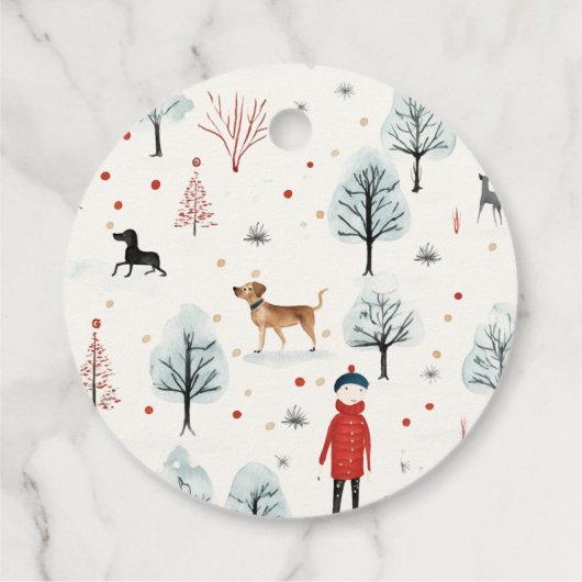 かわいい水彩犬の毛皮と明るいクリスマス フェイバータグ (裏面)