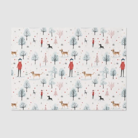 かわいい水彩犬の毛皮と明るいクリスマス 薄葉紙 (正面)