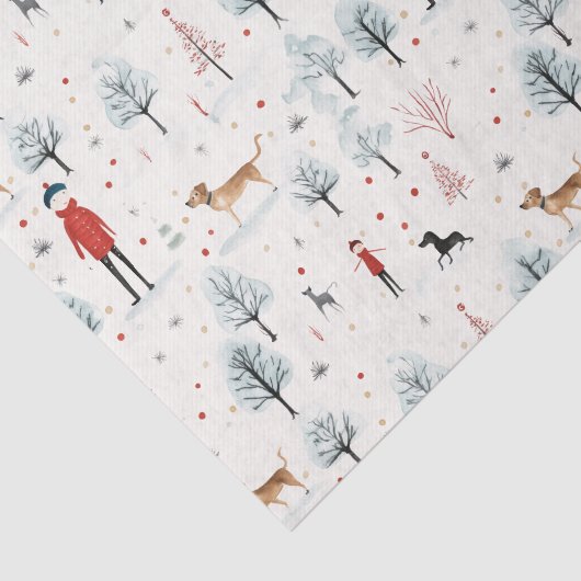 かわいい水彩犬の毛皮と明るいクリスマス 薄葉紙 (詳細)