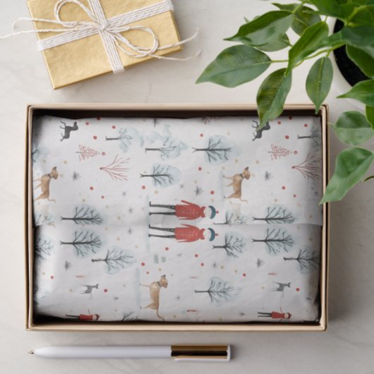 かわいい水彩犬の毛皮と明るいクリスマス 薄葉紙 (ギフト)