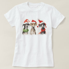 かわいい水彩犬の毛皮と明るいクリスマス Tシャツ