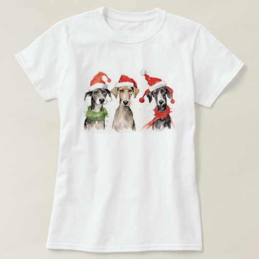 かわいい水彩犬の毛皮と明るいクリスマス Tシャツ (デザイン正面)