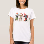 かわいい水彩犬の毛皮と明るいクリスマス Tシャツ (正面)