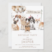 かわいい水彩犬の誕生日パーティー 招待状 (正面)