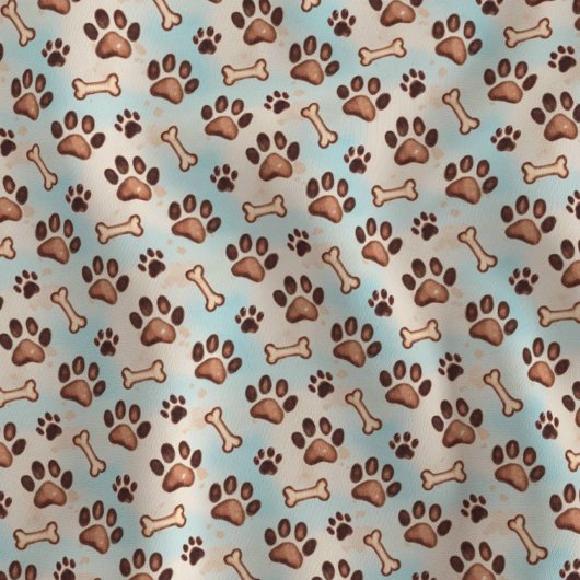 かわいい水彩犬の足跡プリント ファブリック