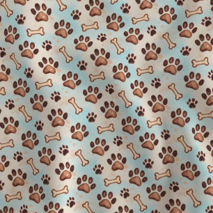 かわいい水彩犬の足跡プリント ファブリック