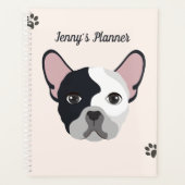 かわいい水彩犬の顔ピンク&グレー2024パーソナル プランナー手帳 (正面)