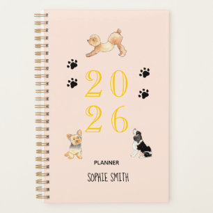 かわいい水彩犬ピンク2026プランナー プランナー手帳
