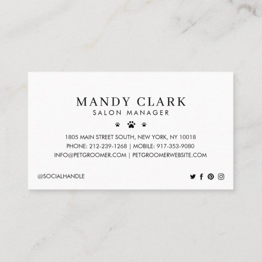 かわいい水彩犬ペットケアグルーミング&サロン 名刺 (裏面)