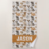 かわいい水彩犬 ビーチタオル (正面)