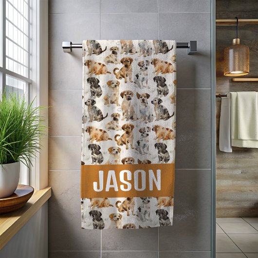 かわいい水彩犬 ビーチタオル