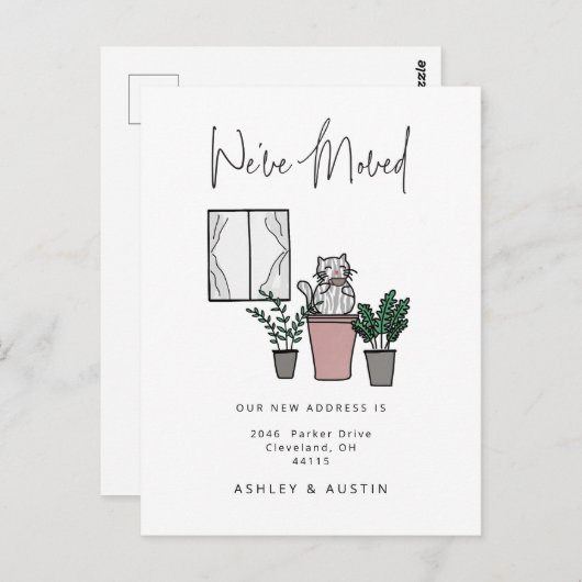 かわいい水彩猫おもしろい引っ越しましたニューホーム ポストカード (正面/裏面)
