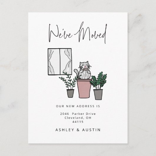 かわいい水彩猫おもしろい引っ越しましたニューホーム ポストカード (正面)