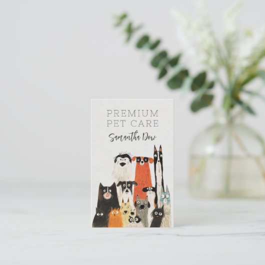 かわいい水彩猫たちペットシッタードッグウォーカー 名刺 (スタンド正面)