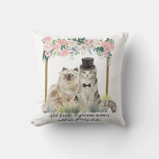 かわいい水彩猫たち結婚たった今結婚しましたの形見 クッション (正面)