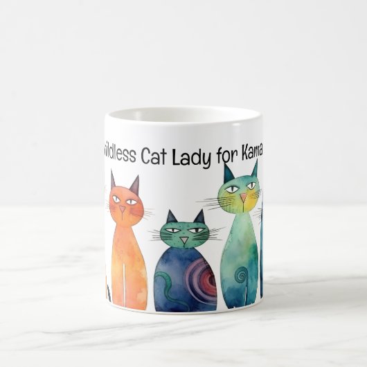 かわいい水彩猫と子どものいないキャットレディforカマラ コーヒーマグカップ (中央)