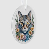 かわいい水彩猫と花クリスマス オーナメント (正面)