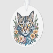 かわいい水彩猫と花クリスマス オーナメント (正面)
