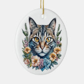 かわいい水彩猫と花クリスマス セラミックオーナメント (右)