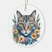 かわいい水彩猫と花クリスマス セラミックオーナメント (左)
