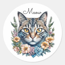 かわいい水彩猫と花