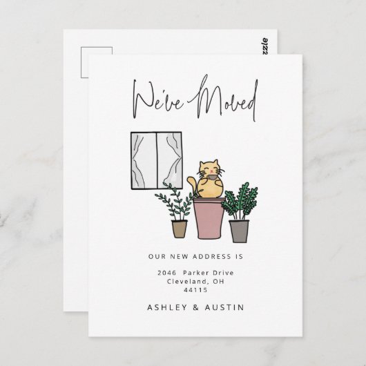 かわいい水彩猫のおもしろい引っ越しましたニューホームアノウ ポストカード (正面/裏面)