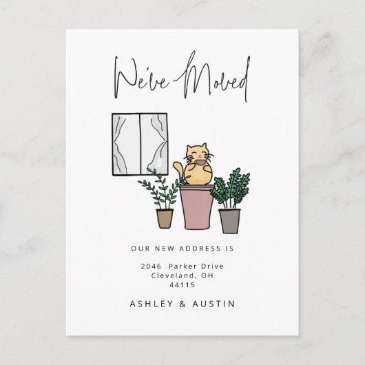 かわいい水彩猫のおもしろい引っ越しましたニューホームアノウ ポストカード (正面)