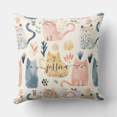 かわいい水彩猫のパターンのスクリプト名 クッション (裏面)