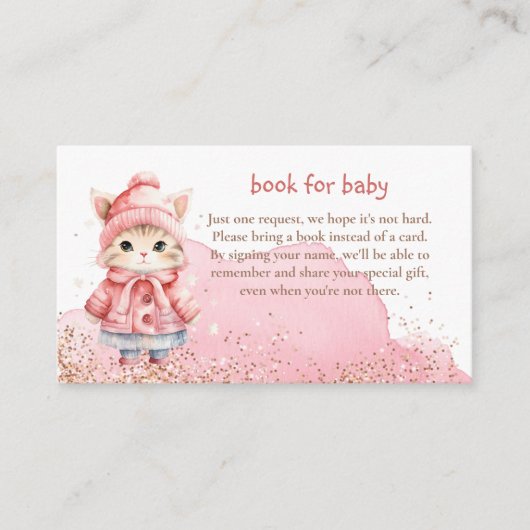 かわいい水彩猫の冬のコート赤ちゃんシャワー エンクロージャーカード (正面)