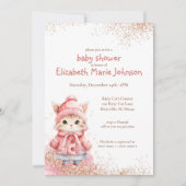 かわいい水彩猫の冬のコート赤ちゃんシャワー 招待状 (正面)