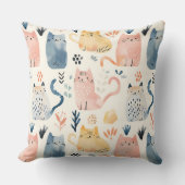 かわいい水彩猫の柄 クッション (正面)