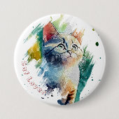 かわいい水彩猫の肖像Tシャツ 缶バッジ (正面)