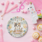 かわいい水彩猫の1歳の誕生日プレート ペーパープレート (パーティー)