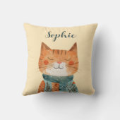 かわいい水彩猫イラストレーション子供部屋名 クッション (裏面)
