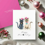 かわいい水彩猫クリスマスカード シーズンカード<br><div class="desc">フェスティバルと水の色のデザインを備えた猫とクリスマスカードで休日の応援を広げる黒猫サマンサおもしろいとシャム猫のマックスウェルは、サンタハットと冗談めかして休日のボーブルで飾られた。猫魅力的やクリスマスが大好きな人なら誰でも好きな猫クリスマスカード。"Happy Paw-lidays"よくはしゃぐtouchは、この可愛いクリスマスカードに明るいプリン入りのインテリアを追加し、ピンクのメッセージは余分な季節の輝きを鮮やかもたらす。各カードはカスタマイズ可能なクリスマスカードで、あなたの心や休日のメッセージに備え笑わされるている。猫好き、休日の愛好家、そしてメリークリスマスを言う方法を探している誰のためのおもしろいユニークと思い出に残る選択。お買い物のペットフレンドリー休日のデザインの場所： www.zazzle.com/dotellabelleのオリジナルハンドウォーター絵を描カラーのアートDo Tell A Belleのビクトリア・グリガリアス。</div>