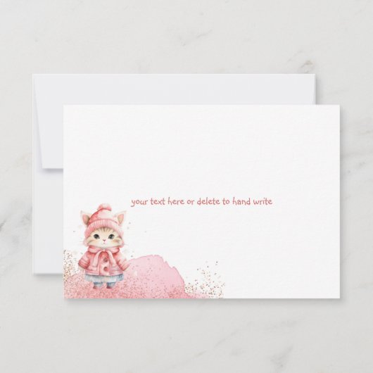 かわいい水彩猫ネコ冬のコート サンキューカード (裏面)