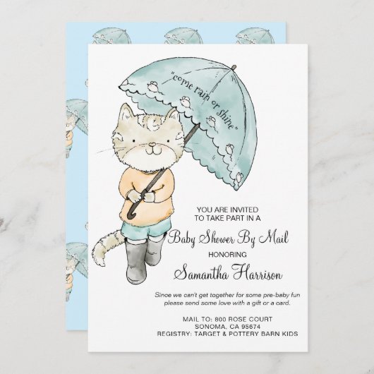 かわいい水彩猫ベビーシャワーbyメール 招待状 (正面/裏面)