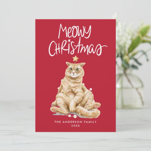 かわいい水彩猫ミオウィクリスマスノンフォト シーズンカード (スタンド正面)