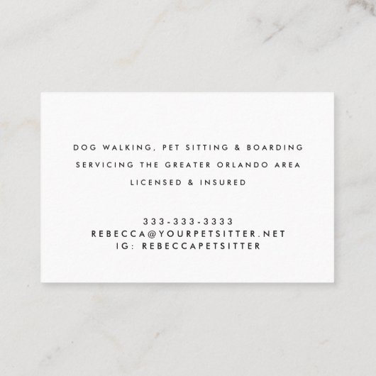 かわいい水彩猫犬バニーペットシッターのウォーカー 名刺 (裏面)