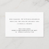 かわいい水彩猫犬バニーペットシッターのウォーカー 名刺 (裏面)