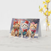 かわいい水彩猫祝のクリスマス カード (黄色い花)