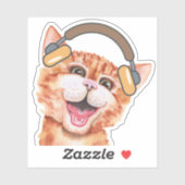 かわいい水彩猫聞と音楽 シール (シート)