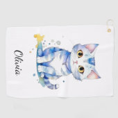 かわいい水彩猫(子猫)デザイン ゴルフタオル (横)