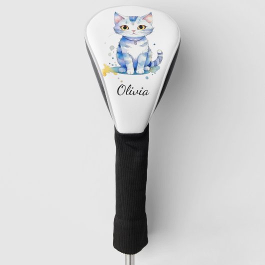 かわいい水彩猫（子猫）デザイン ゴルフヘッドカバー (正面)