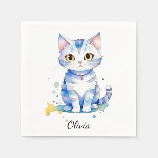 かわいい水彩猫（子猫）デザイン スタンダードカクテルナプキン (正面)
