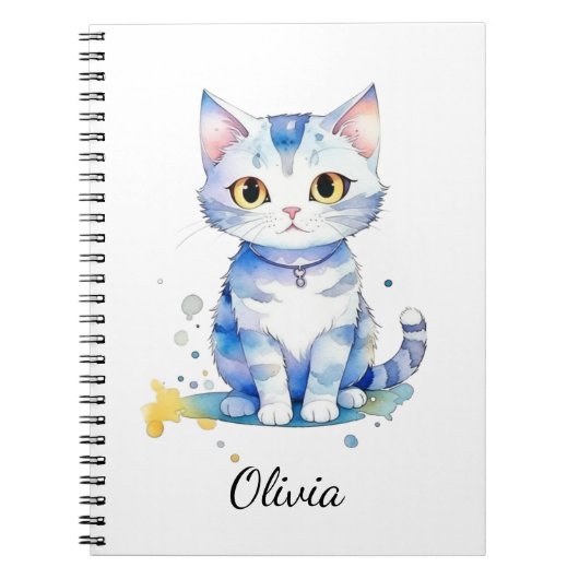 かわいい水彩猫（子猫）デザイン ノートブック (正面)